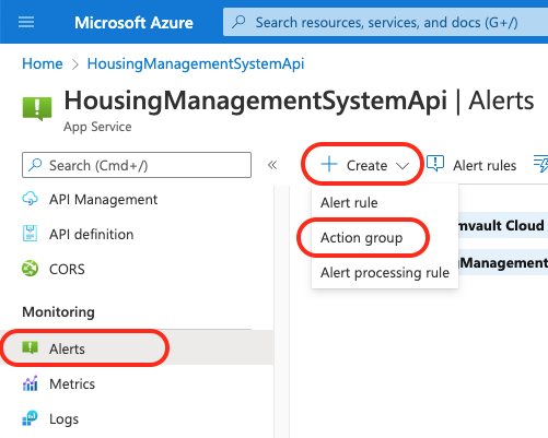 Create Azure alert action group