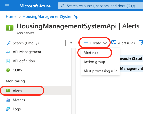 Create Azure alert rule